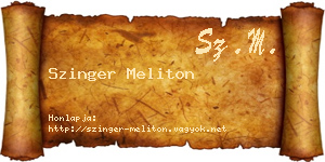 Szinger Meliton névjegykártya